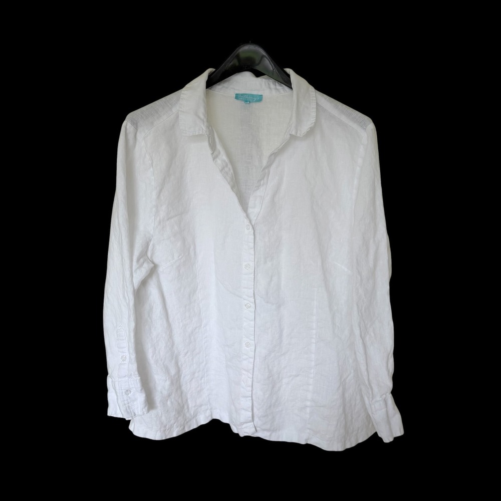 Anthony's‎ Resort Wear White 100% Linen Button Down Shirt Womens 1X Long Sleeve